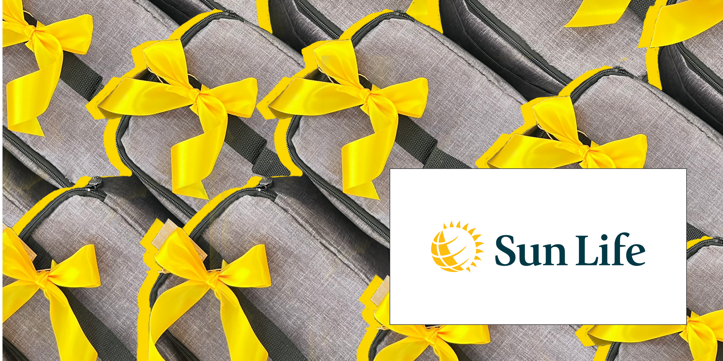 custom corporate gift with branded yellow ribbon and Sunlife Financial gift tag
