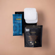 Whiskey & Stone gift selection with alabaster coasters, JACEK Whiskey Chocolate and Eatable Whiskey on the Pops popcorn.